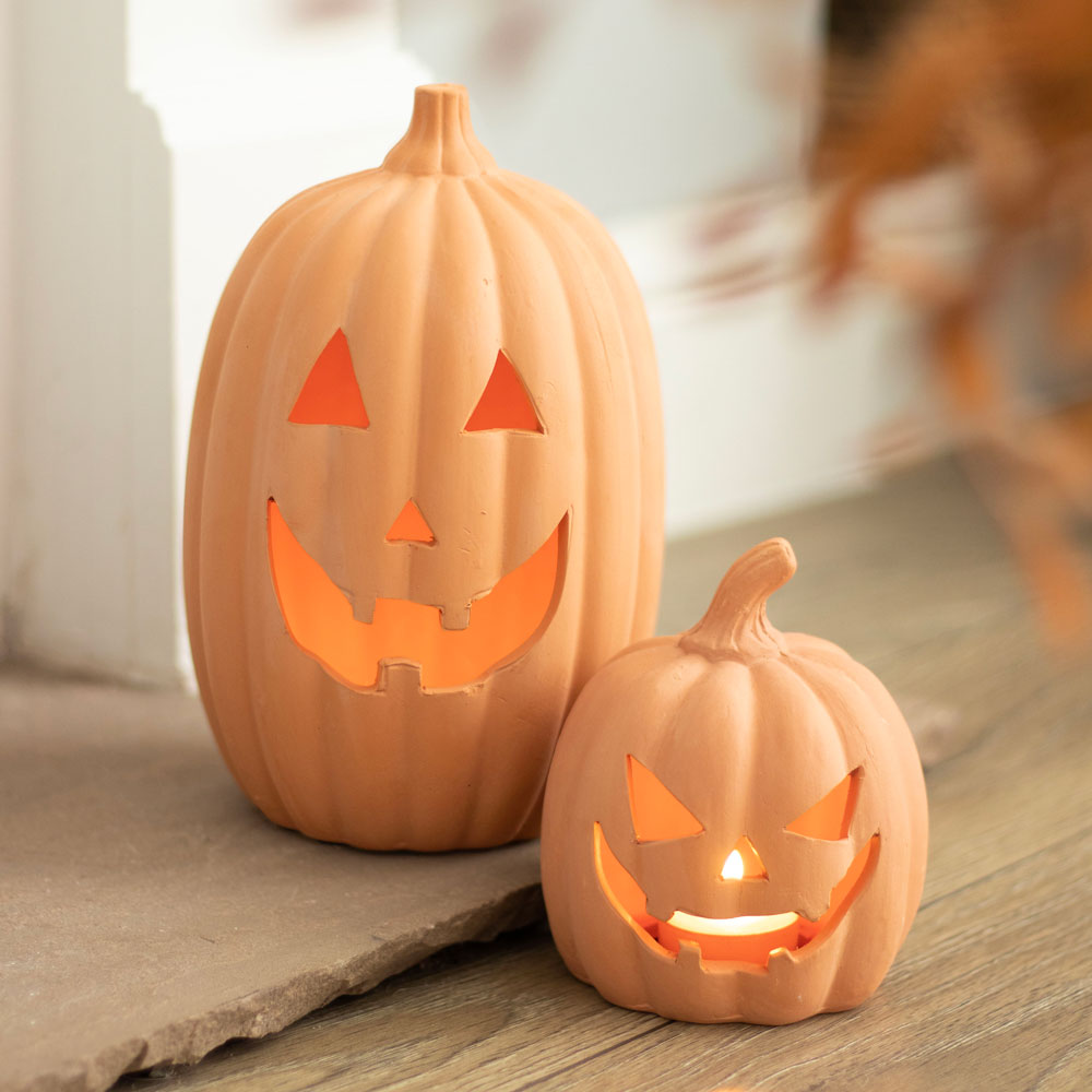 Terracotta Jack-O'-Lantern Tealight Holder - more size options