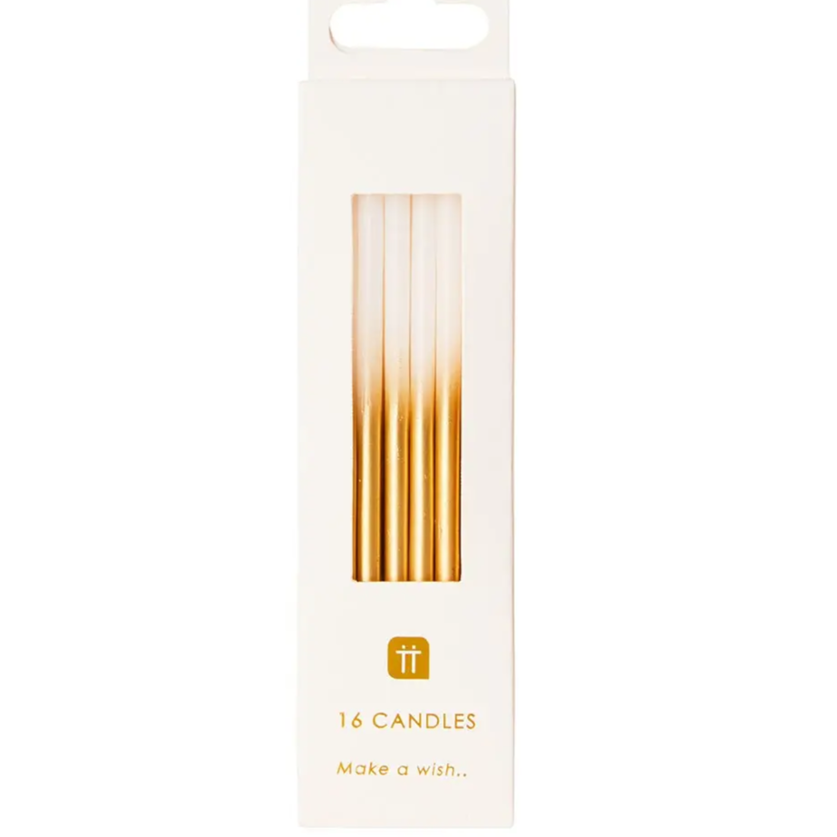 White & Gold Birthday Candles - 16 Packp