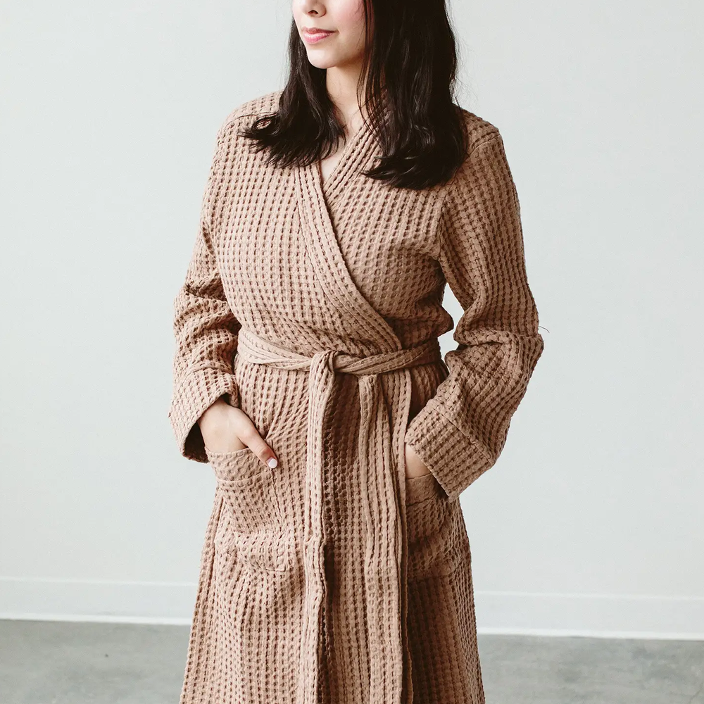 Organic Cotton Waffle Robe - Toffee